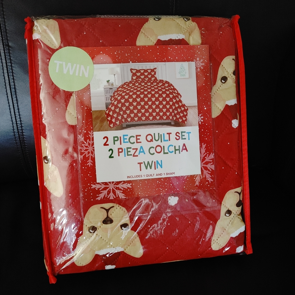 Twin quilt french bulldog christmas bedding pillow case sham frenchie